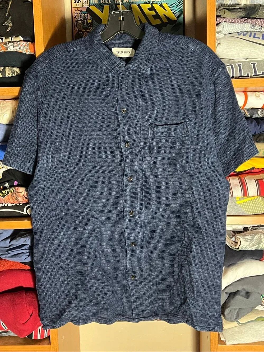Taylor Stitch Men’s Short Sleeve Button Loop Camp Collar Shirt 42